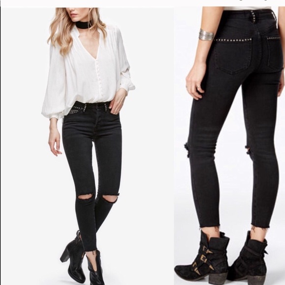 Free People Denim - Free People - PAYTON black denim studded jeans